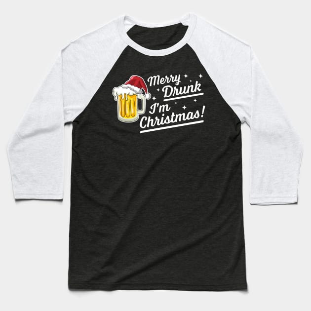 Merry Drunk I'm Christmas Funny Beer Drinker Santa Hat Baseball T-Shirt by OrangeMonkeyArt